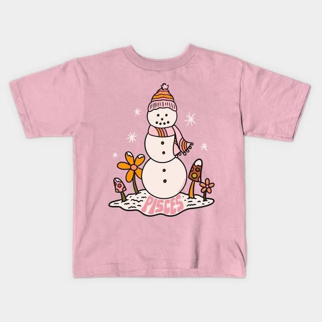 Pisces Snowman Kids T-Shirt by Doodle by Meg